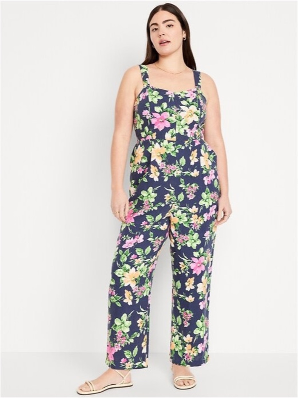 Old Navy Fit & Flare Floral Linen Blend‎ Cami Jumpsuit